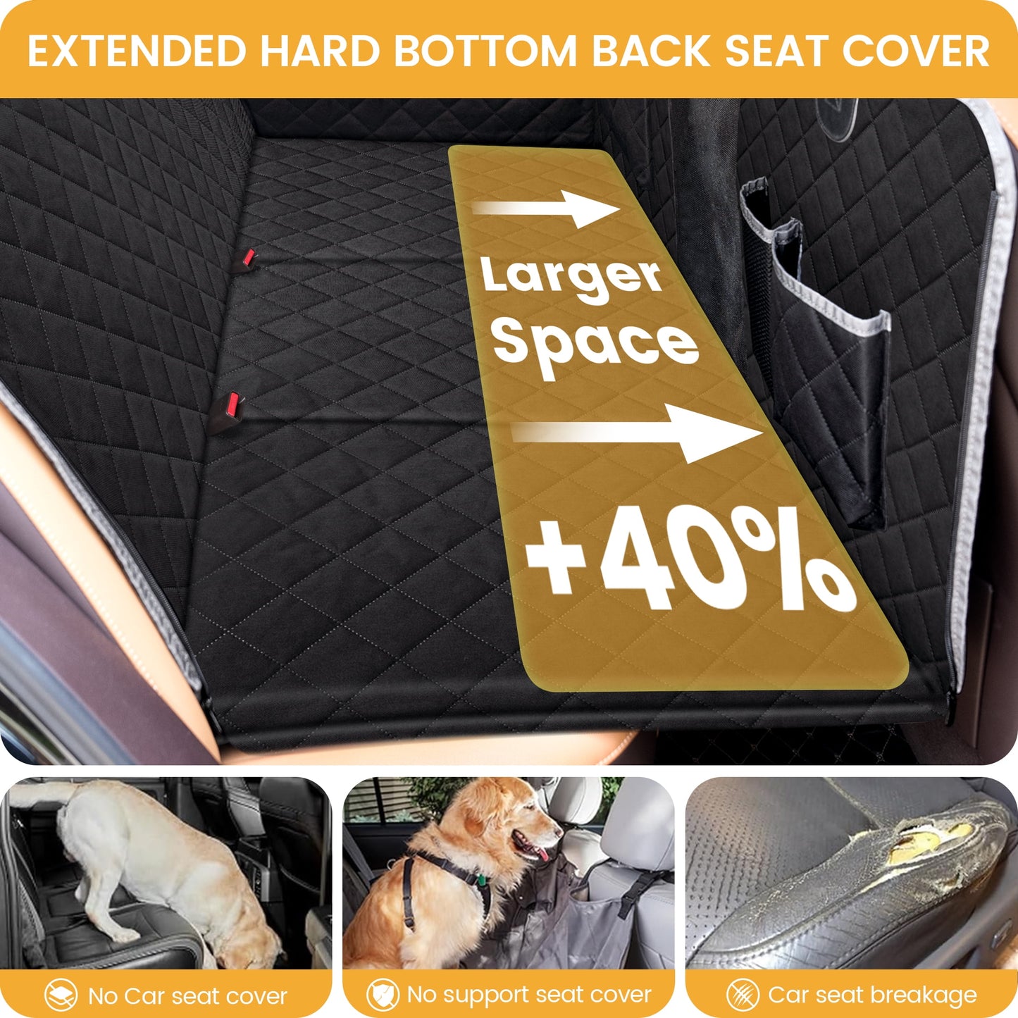Dog Car Seat Cover with 3 Hard Panels Holds 340Lbs,Waterproof Backseat Extender for Large Dogs,600D Heavy Nonslip Puppy Pet Seat Cover for Car,Truck,Suv