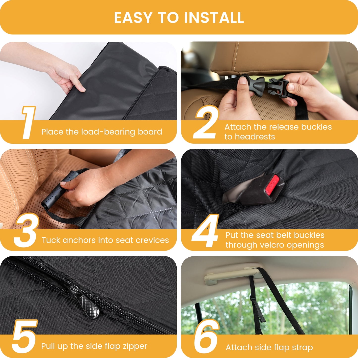 Dog Car Seat Cover with 3 Hard Panels Holds 340Lbs,Waterproof Backseat Extender for Large Dogs,600D Heavy Nonslip Puppy Pet Seat Cover for Car,Truck,Suv