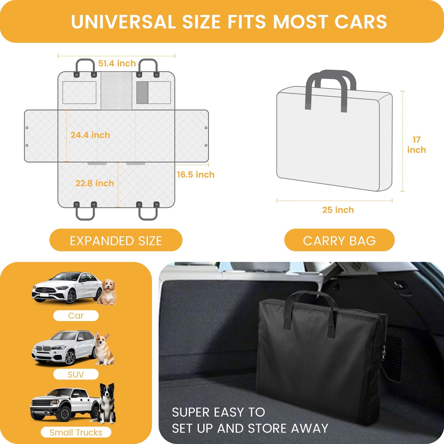 Dog Car Seat Cover with 3 Hard Panels Holds 340Lbs,Waterproof Backseat Extender for Large Dogs,600D Heavy Nonslip Puppy Pet Seat Cover for Car,Truck,Suv