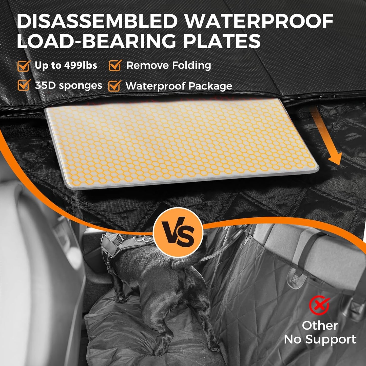 Back Seat Extender for Dogs, Hard Bottom up to 499Lbs Dog Car Seat Cover for Back Seat, Waterproof Backseat Protector with Mesh Window and Pockets, Large Space Dog Hammock for Car & SUV & Small Truck