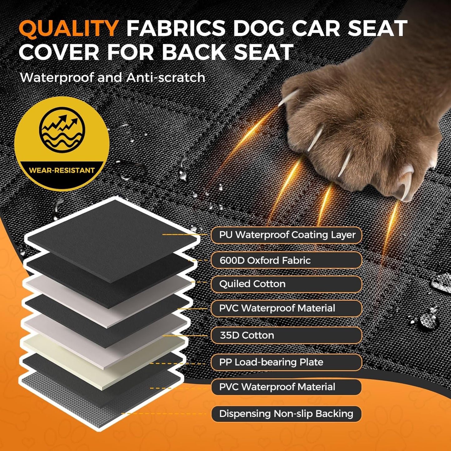 Back Seat Extender for Dogs, Hard Bottom up to 499Lbs Dog Car Seat Cover for Back Seat, Waterproof Backseat Protector with Mesh Window and Pockets, Large Space Dog Hammock for Car & SUV & Small Truck