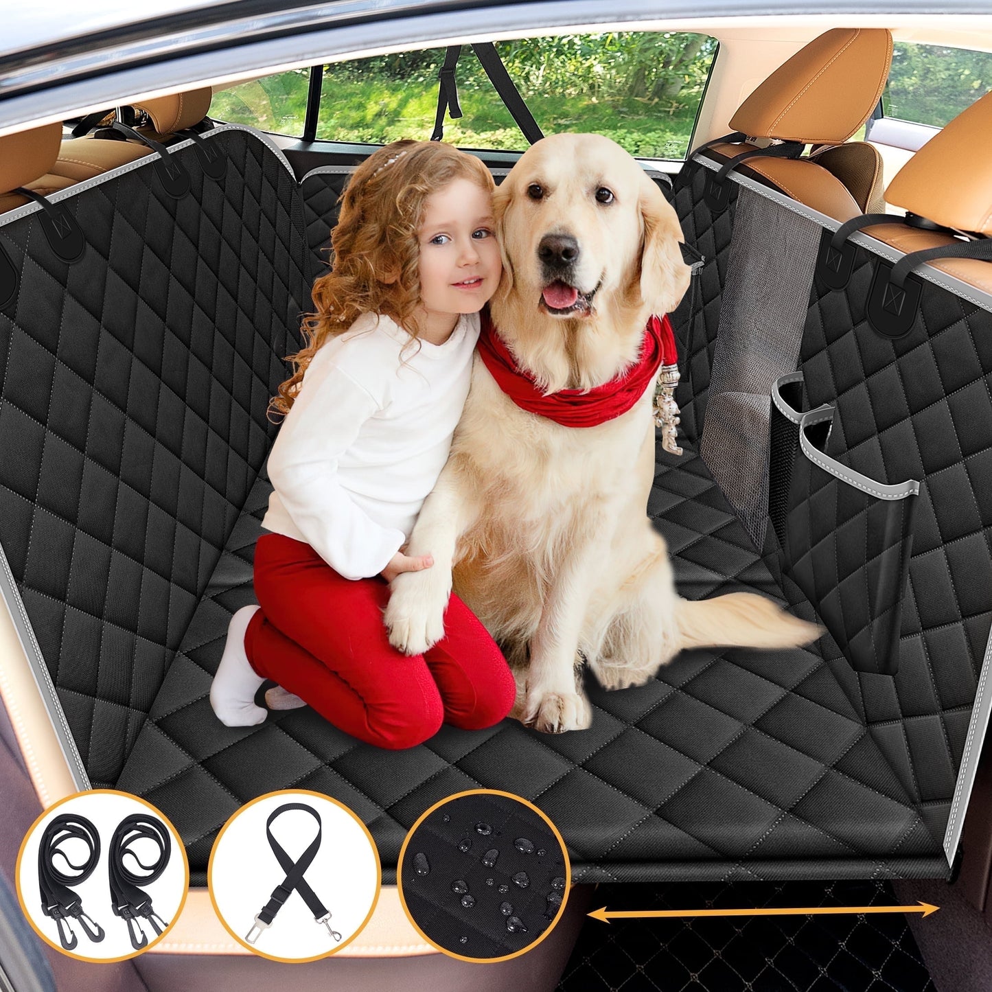Dog Car Seat Cover with 3 Hard Panels Holds 340Lbs,Waterproof Backseat Extender for Large Dogs,600D Heavy Nonslip Puppy Pet Seat Cover for Car,Truck,Suv