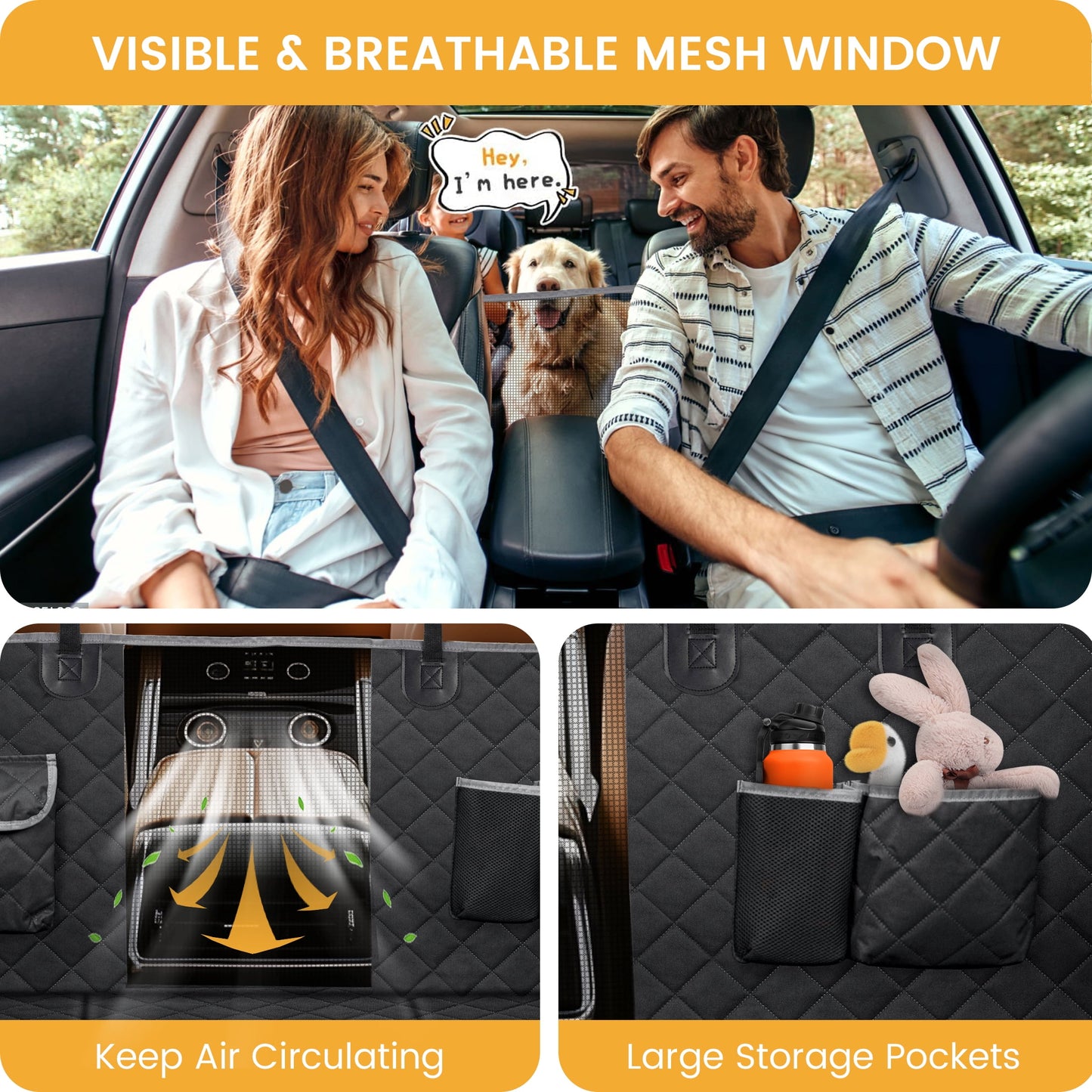 Dog Car Seat Cover with 3 Hard Panels Holds 340Lbs,Waterproof Backseat Extender for Large Dogs,600D Heavy Nonslip Puppy Pet Seat Cover for Car,Truck,Suv