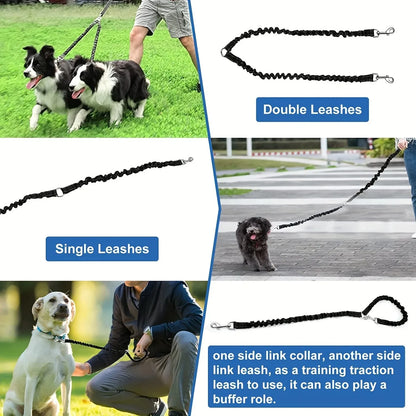 Double Dog Leash with Elastic Extension for Small to Medium Dogs