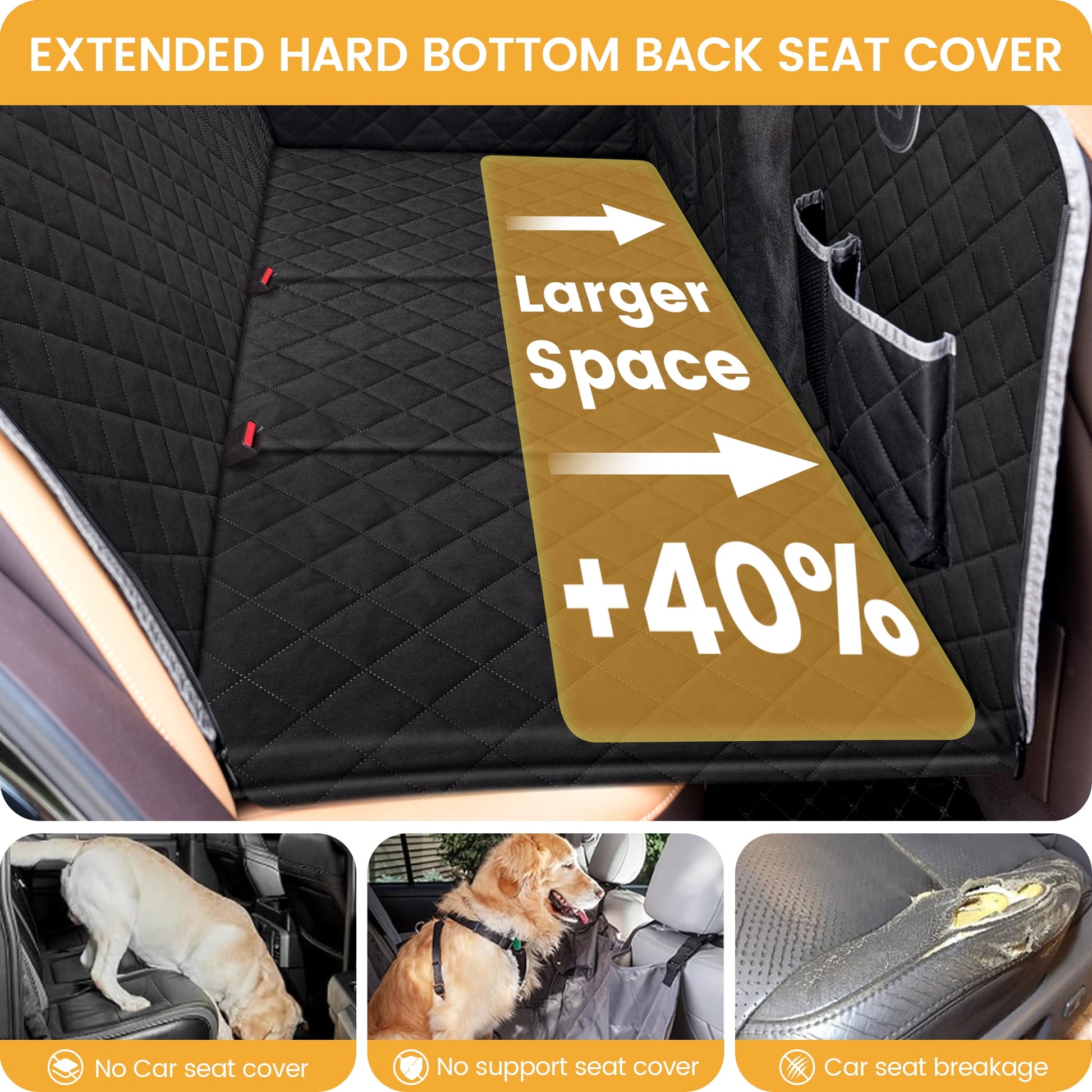 Dog Car Seat Cover with 3 Hard Panels Holds 340Lbs,Waterproof Backseat Extender for Large Dogs,600D Heavy Nonslip Puppy Pet Seat Cover for Car,Truck,Suv