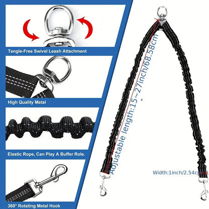 Double Dog Leash with Elastic Extension for Small to Medium Dogs