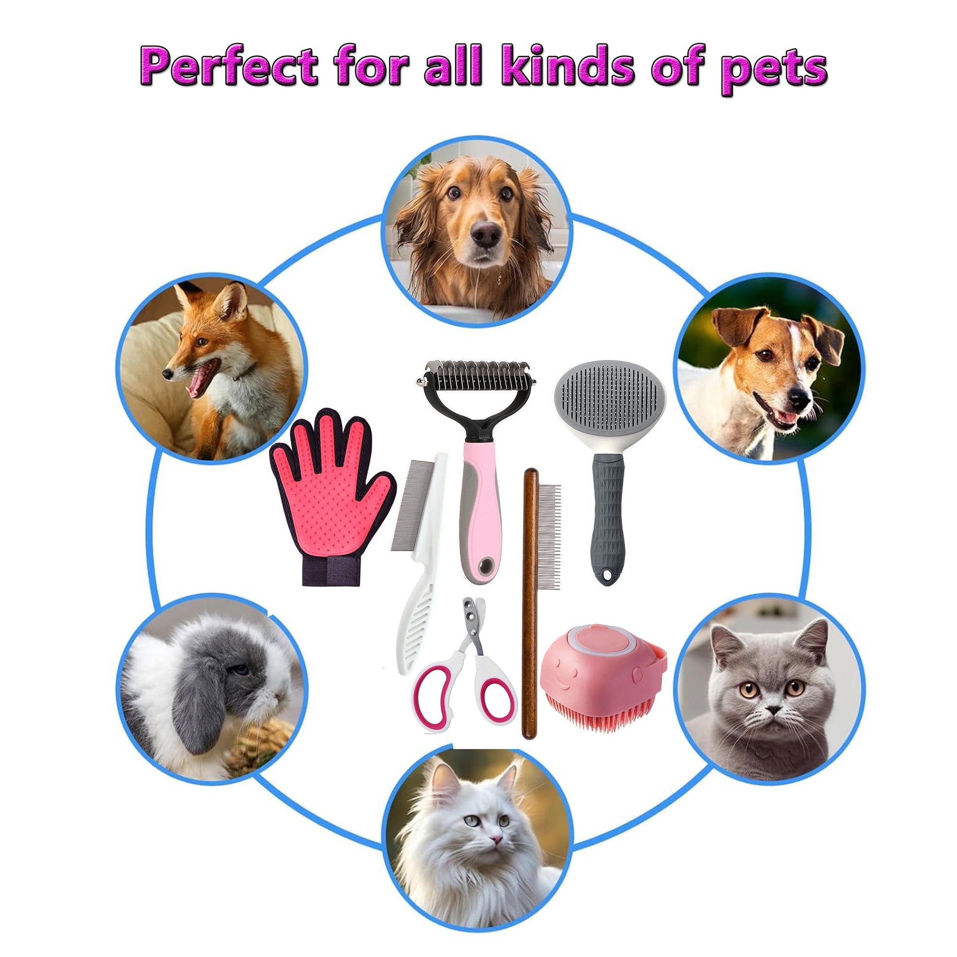 7 Pcs Cat Dog Brush Grooming Kits, Best Combo Brush for Dogs Cats