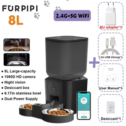 8L Smart Automatic Cat Feeders with 1080P HD Camera 5G Wifi Pet Feeder Tuya APP Control Automatic Cat Dog Food Dispenser