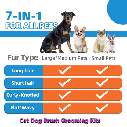 7 Pcs Cat Dog Brush Grooming Kits, Best Combo Brush for Dogs Cats