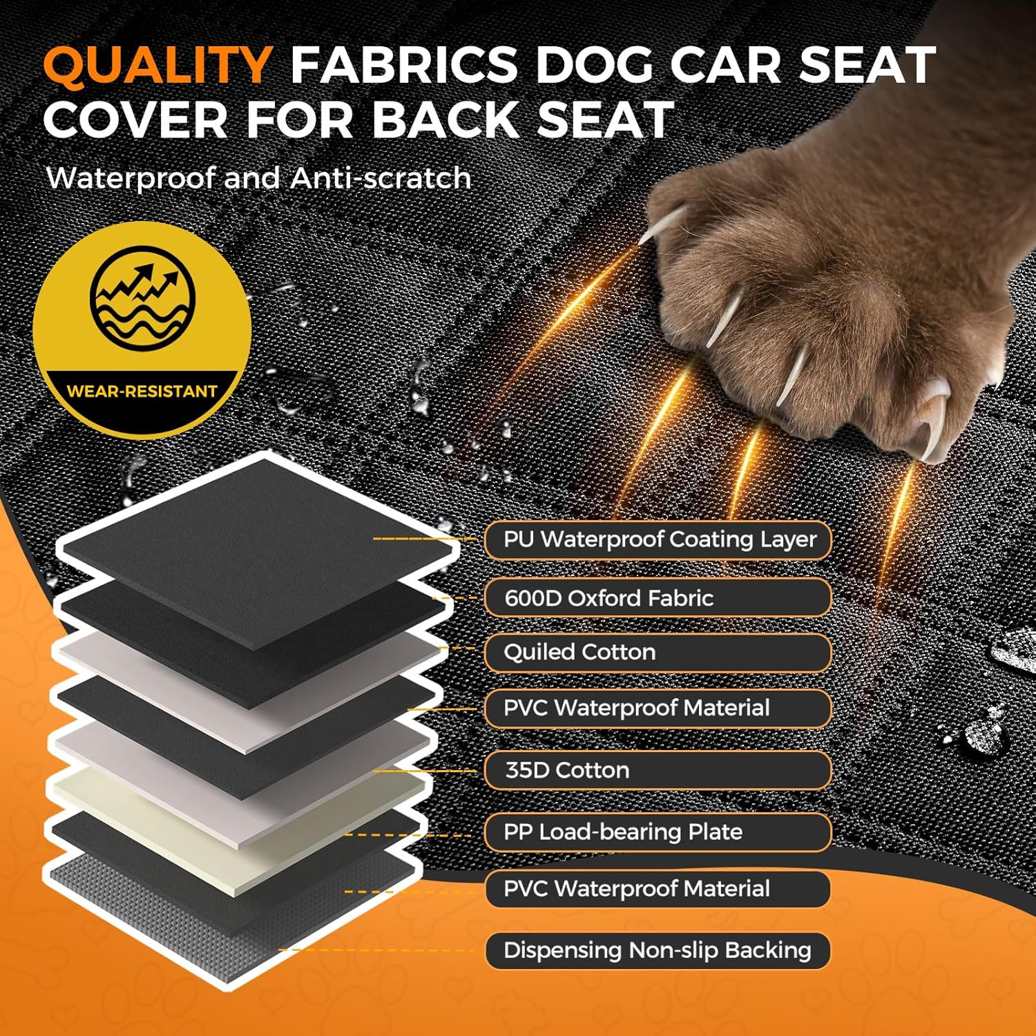 Back Seat Extender for Dogs, Hard Bottom up to 499Lbs Dog Car Seat Cover for Back Seat, Waterproof Backseat Protector with Mesh Window and Pockets, Large Space Dog Hammock for Car & SUV & Small Truck