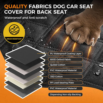Back Seat Extender for Dogs, Hard Bottom up to 499Lbs Dog Car Seat Cover for Back Seat, Waterproof Backseat Protector with Mesh Window and Pockets, Large Space Dog Hammock for Car & SUV & Small Truck