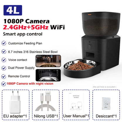 8L Smart Automatic Cat Feeders with 1080P HD Camera 5G Wifi Pet Feeder Tuya APP Control Automatic Cat Dog Food Dispenser