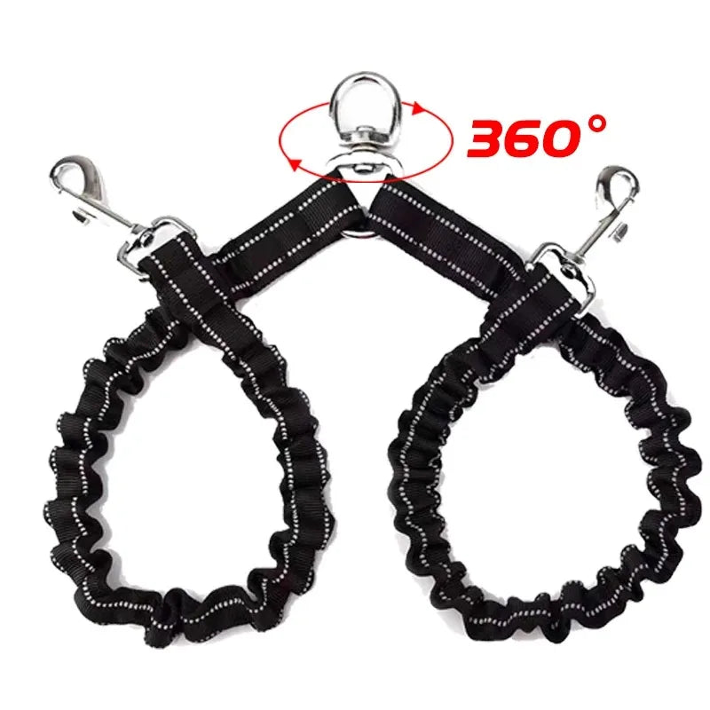 Double Dog Leash with Elastic Extension for Small to Medium Dogs