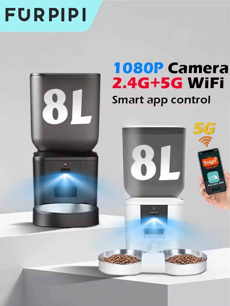 8L Smart Automatic Cat Feeders with 1080P HD Camera 5G Wifi Pet Feeder Tuya APP Control Automatic Cat Dog Food Dispenser